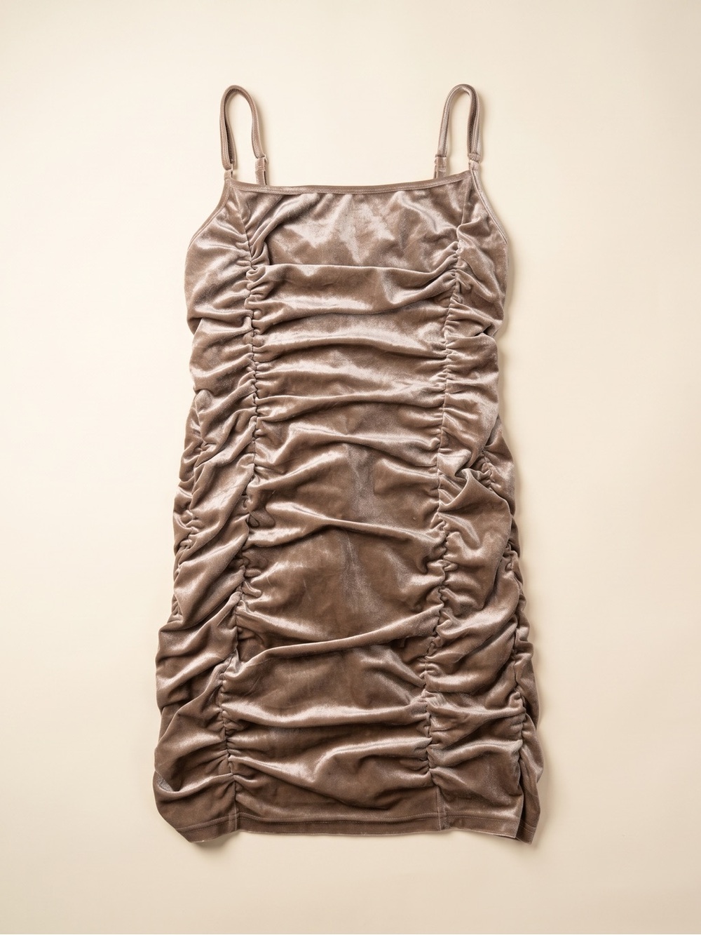 Forever 21 Taupe Ruched Velvet Mini Dress